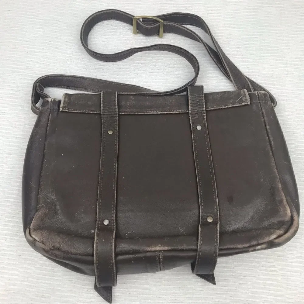 100% All Leather Hand Crafted Made in USA Brown Leather Satchel Bag